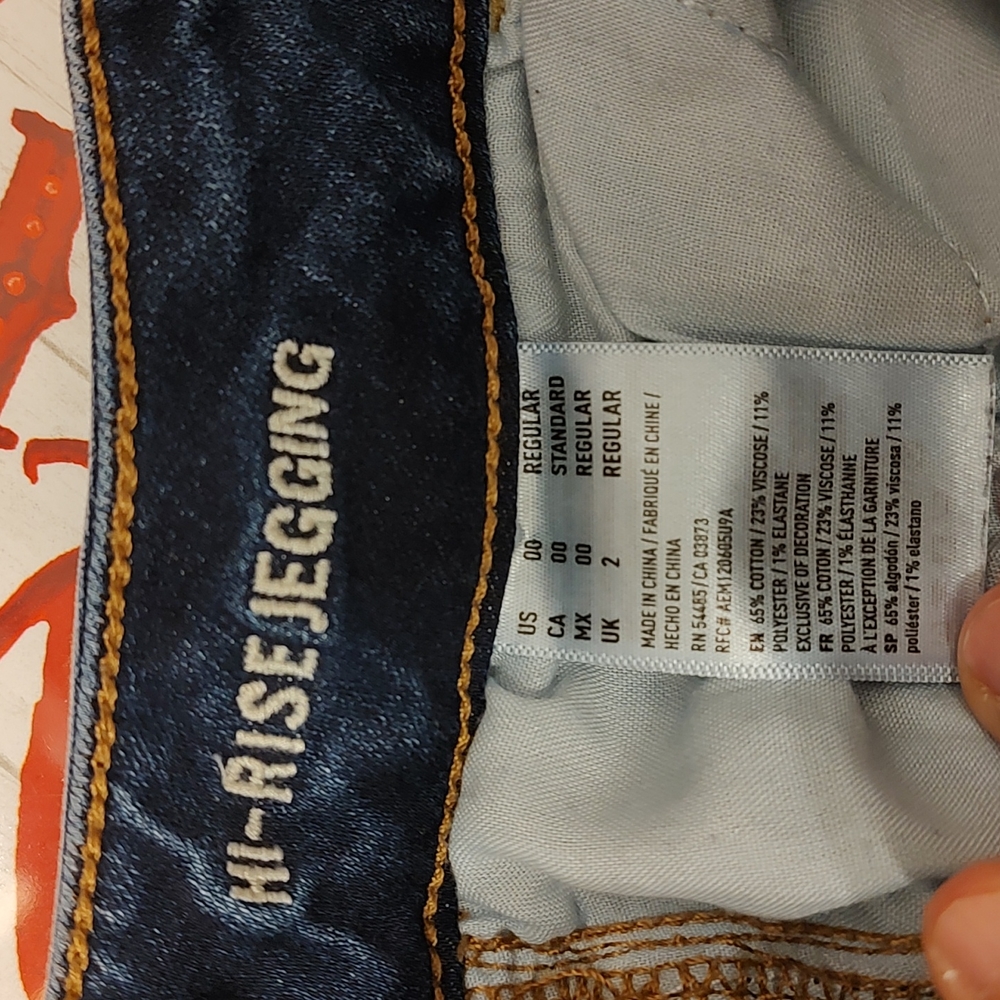 ⛄EUC American Eagle, Dark Rinse, Hi-Rise Skinny, Super Stretch, Jeggings, 00 - Picture 7 of 13